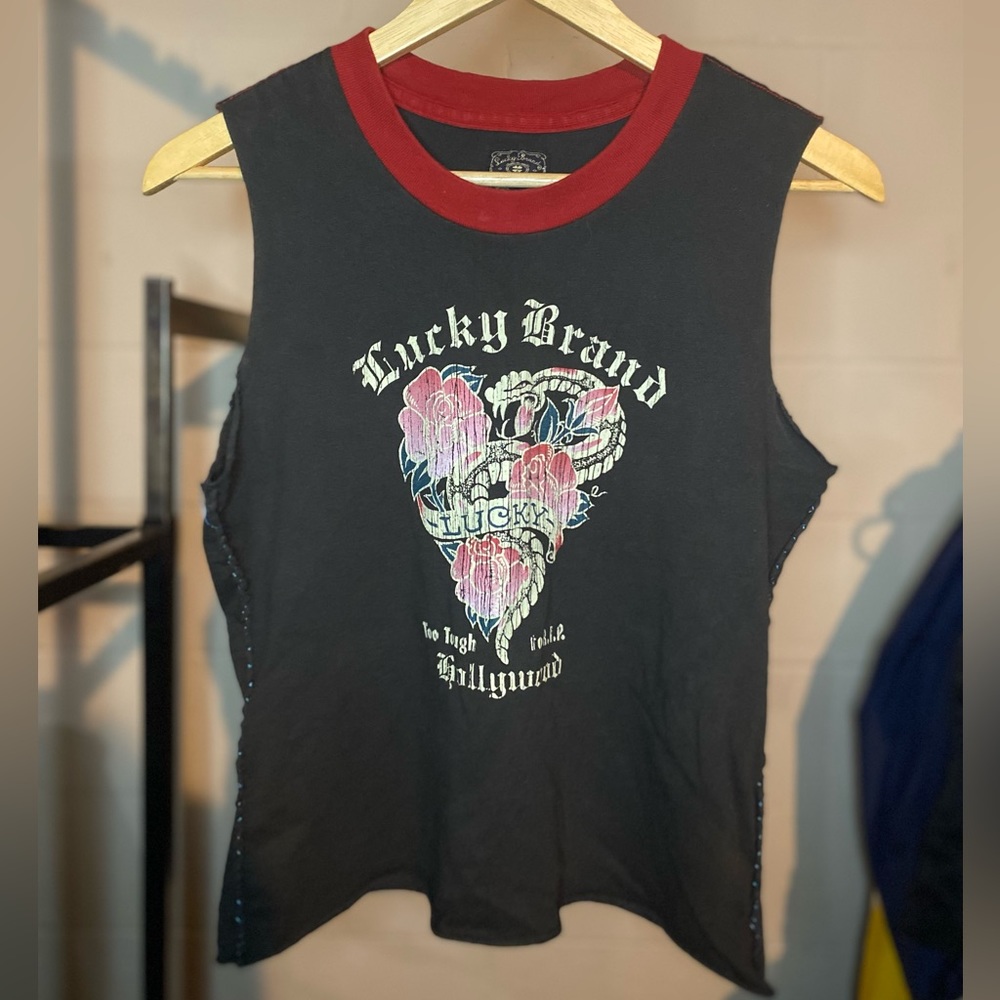 Lucky Brand Dungarees Vintage Motorcycle Club Cutoff Tank